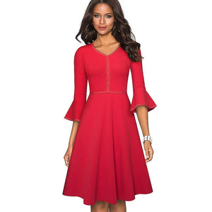 Autumn Elegance, Flared Sleeves Dress, Cocktail Party, A-line Dress, evening, Sm to 2XL C51