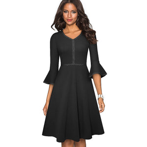 Autumn Elegance, Flared Sleeves Dress, Cocktail Party, A-line Dress, evening, Sm to 2XL C51