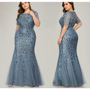 Plus Size Elegant Evening Dresses, Saudi Arabia,  Mermaid Sequined Lace Appliques. Long Dress, wedding party gown, sz to US 26 plus size, C69