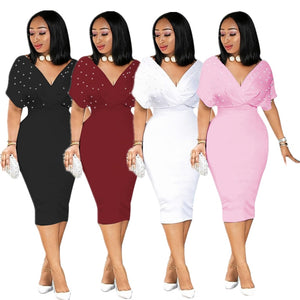 Elegant plus size, bodycon dress,  short sleeve, sexy deep v neck, formal dress for party, office dress, c15