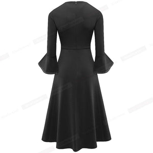 Autumn Elegance, Flared Sleeves Dress, Cocktail Party, A-line Dress, evening, Sm to 2XL C51