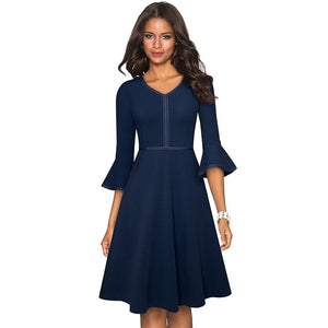 Autumn Elegance, Flared Sleeves Dress, Cocktail Party, A-line Dress, evening, Sm to 2XL C51