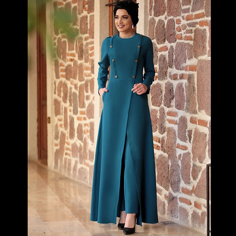 Real Woman classy outfit Sets, long coat dress with pant, trouser outfit professional wear, muslim cover up. modest wear C32