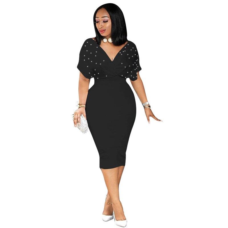 Elegant plus size, bodycon dress,  short sleeve, sexy deep v neck, formal dress for party, office dress, c15