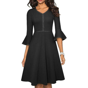 Autumn Elegance, Flared Sleeves Dress, Cocktail Party, A-line Dress, evening, Sm to 2XL C51