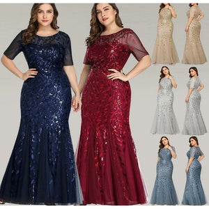 Plus Size Elegant Evening Dresses, Saudi Arabia,  Mermaid Sequined Lace Appliques. Long Dress, wedding party gown, sz to US 26 plus size, C69
