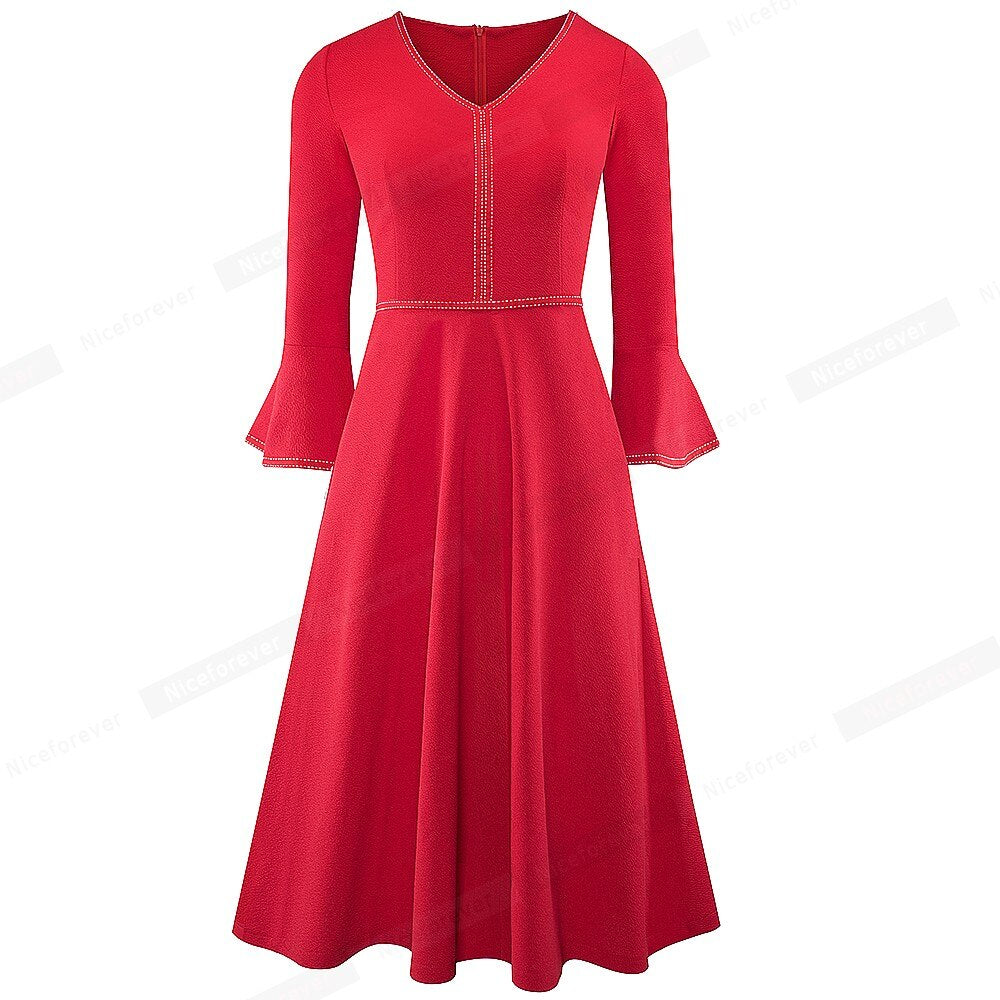 Autumn Elegance, Flared Sleeves Dress, Cocktail Party, A-line Dress, evening, Sm to 2XL C51