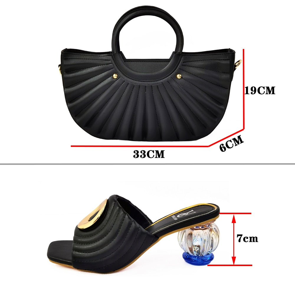 Itallian Design Fashion Colors, Party Elegant Women Shoes and Bag Set,  Rhinestone Mixed Metal C64