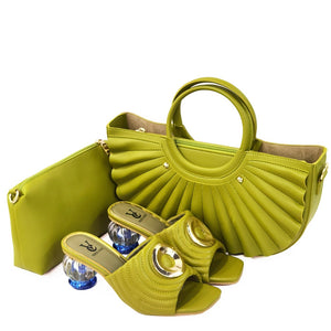 Itallian Design Fashion Colors, Party Elegant Women Shoes and Bag Set,  Rhinestone Mixed Metal C64