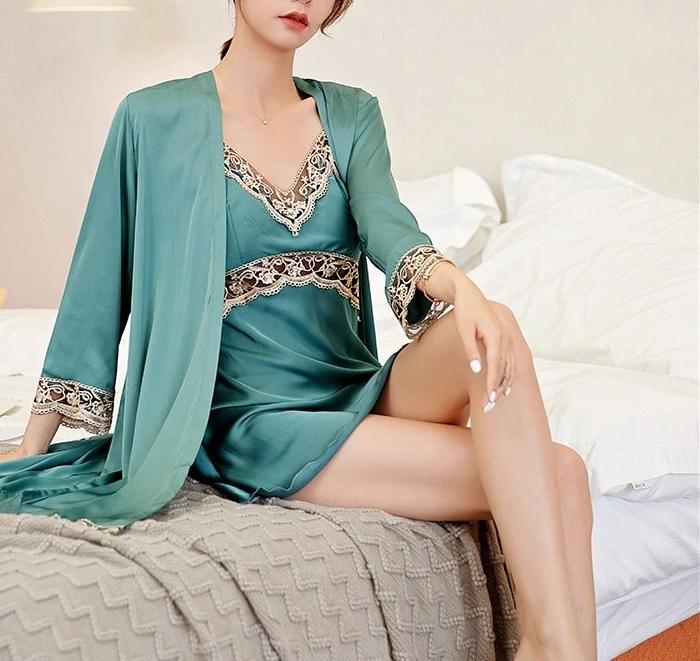 Sleepwear Satin Sexy modern short Nightgown, Lace Trim Nightwear, Lounge wear, C28