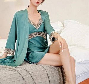 Sleepwear Satin Sexy modern short Nightgown, Lace Trim Nightwear, Lounge wear, C28