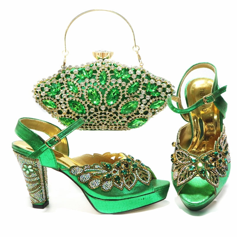 Italian Design style Shoes and handBag Set, Decorated with Appliques, USA Shoes size 7.5 to 10.5, evening handbag set, C61