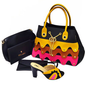 various multi Color Comfortable shoes & matching handbag, ladies Heels Italian style, for African, south American, Caribbean colors Women Shoes and hand Bag Set