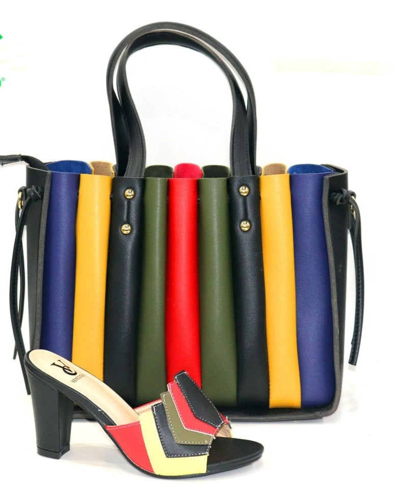 various multi Color Comfortable shoes & matching handbag, ladies Heels Italian style, for African, south American, Caribbean colors Women Shoes and hand Bag Set