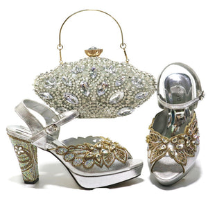 Italian Design style Shoes and handBag Set, Decorated with Appliques, USA Shoes size 7.5 to 10.5, evening handbag set, C61