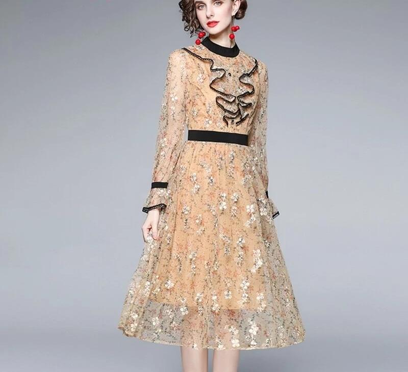 Women Luxury Embroidery Dress, elegant High Quality Cocktail dress, party dress, evening wear, Vintage Designer Lace dress C41