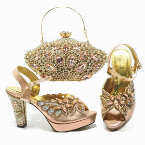 Italian Design style Shoes and handBag Set, Decorated with Appliques, USA Shoes size 7.5 to 10.5, evening handbag set, C61