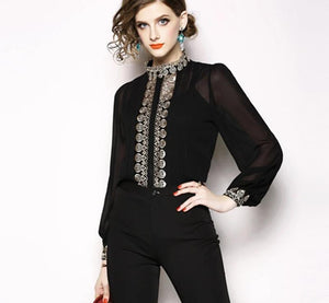 Women Elegant Embroidery Blouse, fashion elegant top, SZ small to 2XL, C25