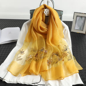 beautiful elegant Solid Silk Women Scarf Winter Warm Wool Shawls Lady Wraps  Floral Pashmina Luxury Embroidery Scarves, headwrap Hijab