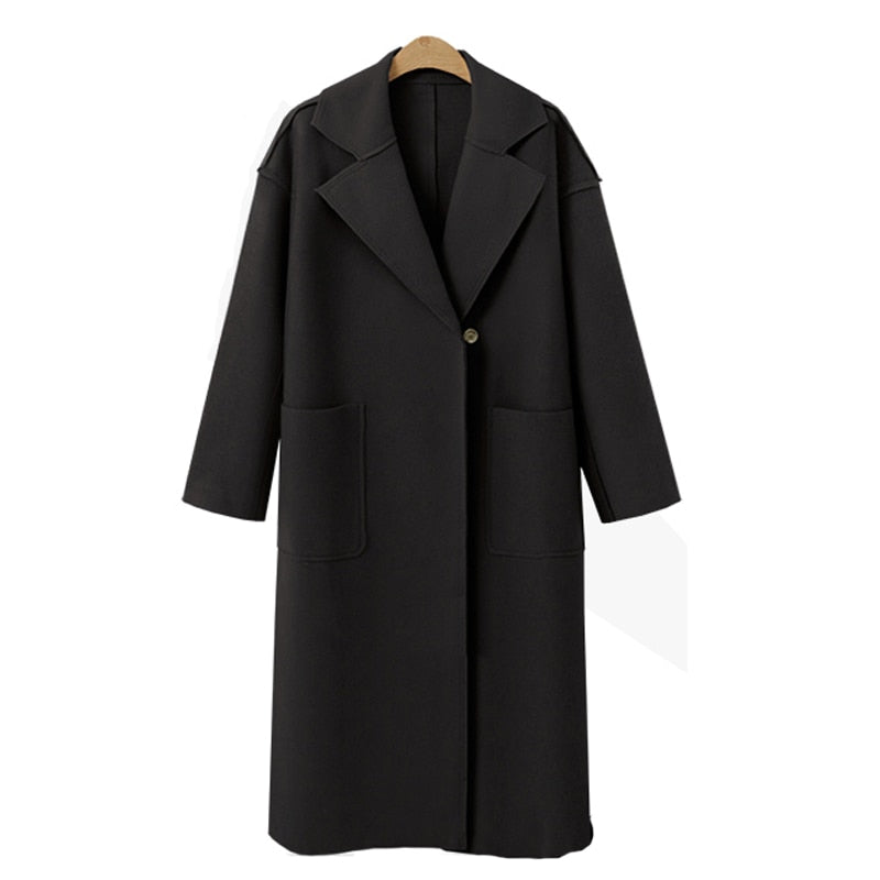 Winter Women Elegant Long Wool Coat With Belt Solid Color Long Sleeve Chic Outerwear Ladies Jackets Overcoat 2021