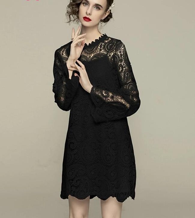 Women Spring & Summer Elegant Lace Dress, High Quality Vintage dress, evening cocktail dress, Flare Sleeve Designer dress, C38