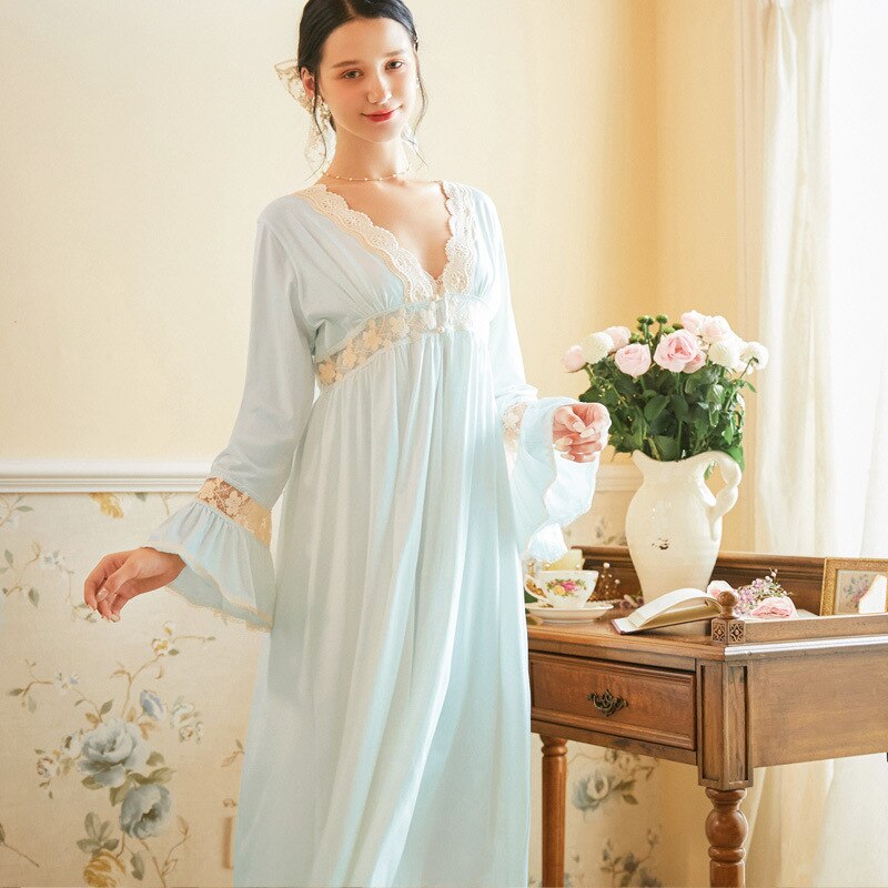 Autumn Long-Sleeved Cotton Nightgown Solid Night Gown and Robe Sets fo –  Yes to Elegance