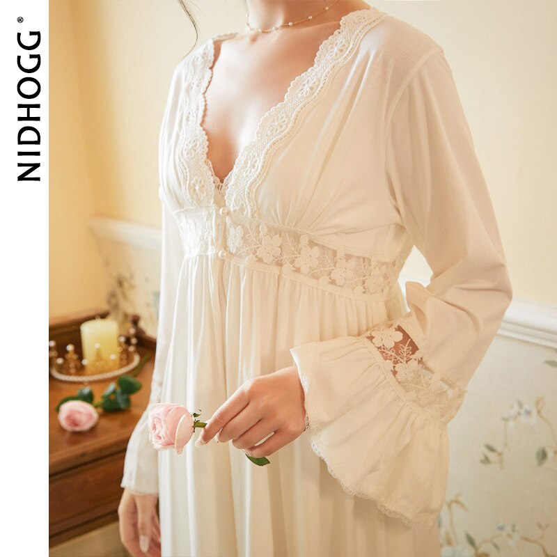 Autumn Long-Sleeved Cotton Nightgown Solid Night Gown and Robe Sets fo –  Yes to Elegance