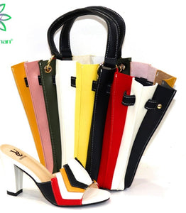 various multi Color Comfortable shoes & matching handbag, ladies Heels Italian style, for African, south American, Caribbean colors Women Shoes and hand Bag Set