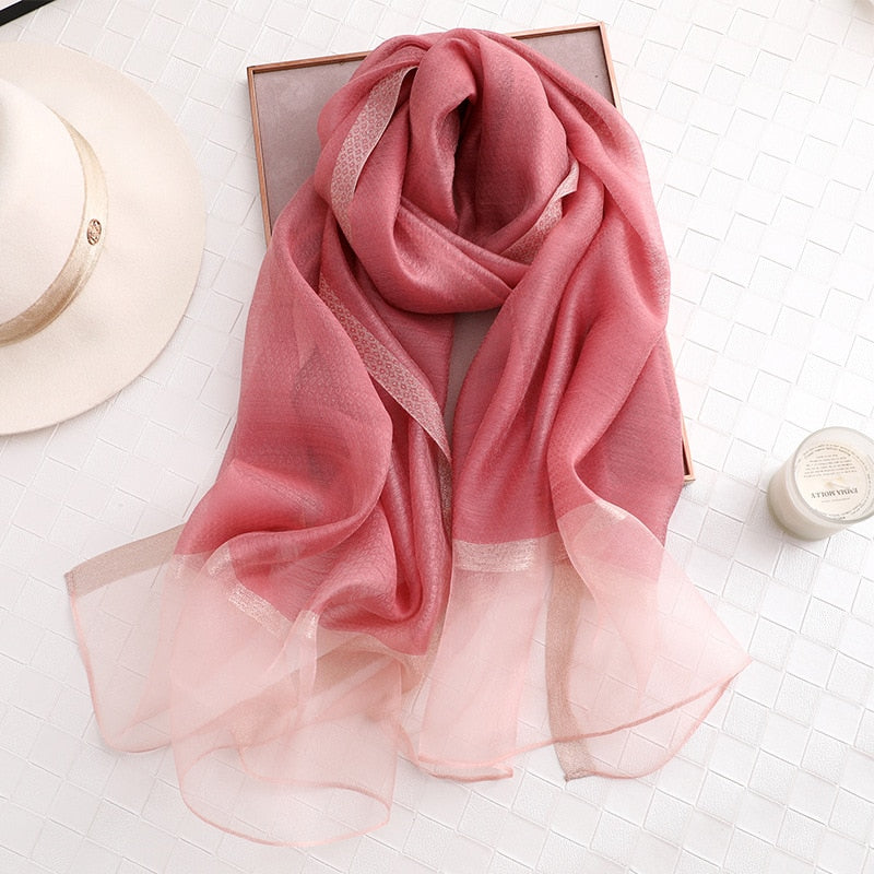 elegant Silk Scarf For Women, Long Size Pashmina, Lady Shawl, Female headWraps Hijabs Solid Soft Beach cover