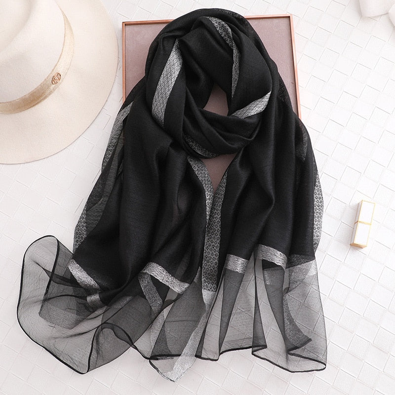 elegant Silk Scarf For Women, Long Size Pashmina, Lady Shawl, Female headWraps Hijabs Solid Soft Beach cover