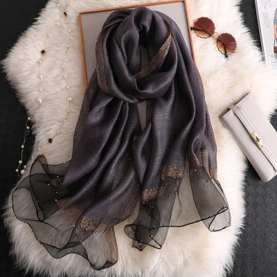 elegant Silk Scarf For Women, Long Size Pashmina, Lady Shawl, Female headWraps Hijabs Solid Soft Beach cover