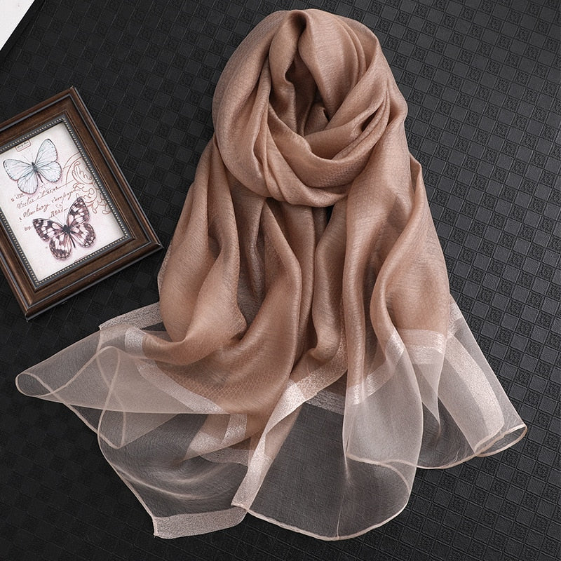 elegant Silk Scarf For Women, Long Size Pashmina, Lady Shawl, Female headWraps Hijabs Solid Soft Beach cover