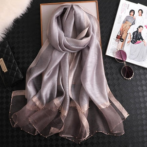 elegant Silk Scarf For Women, Long Size Pashmina, Lady Shawl, Female headWraps Hijabs Solid Soft Beach cover