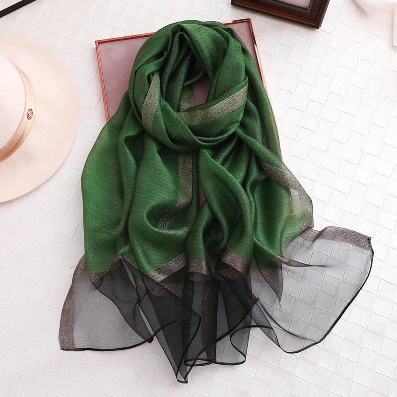 elegant Silk Scarf For Women, Long Size Pashmina, Lady Shawl, Female headWraps Hijabs Solid Soft Beach cover