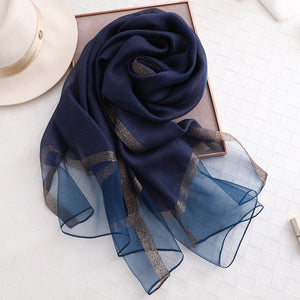 elegant Silk Scarf For Women, Long Size Pashmina, Lady Shawl, Female headWraps Hijabs Solid Soft Beach cover