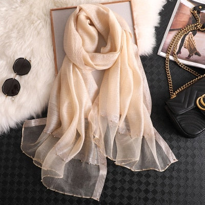 elegant Silk Scarf For Women, Long Size Pashmina, Lady Shawl, Female headWraps Hijabs Solid Soft Beach cover