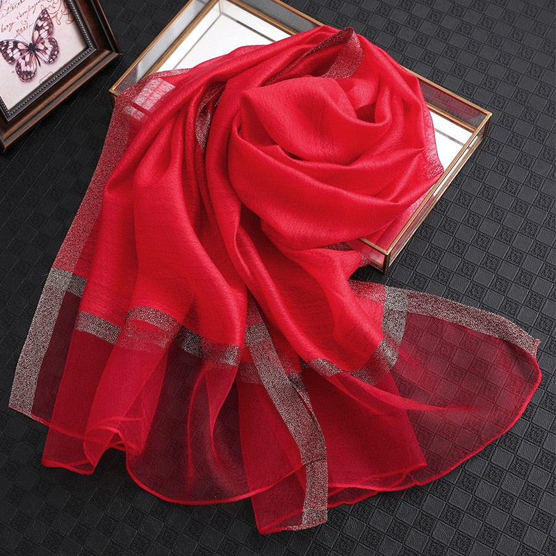 elegant Silk Scarf For Women, Long Size Pashmina, Lady Shawl, Female headWraps Hijabs Solid Soft Beach cover