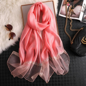 elegant Silk Scarf For Women, Long Size Pashmina, Lady Shawl, Female headWraps Hijabs Solid Soft Beach cover