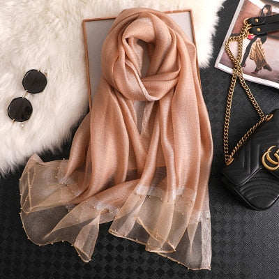 elegant Silk Scarf For Women, Long Size Pashmina, Lady Shawl, Female headWraps Hijabs Solid Soft Beach cover