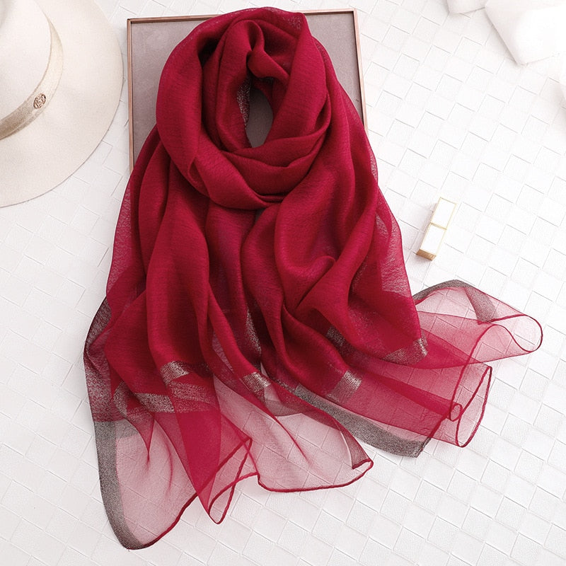 elegant Silk Scarf For Women, Long Size Pashmina, Lady Shawl, Female headWraps Hijabs Solid Soft Beach cover