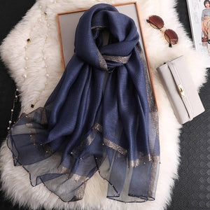 elegant Silk Scarf For Women, Long Size Pashmina, Lady Shawl, Female headWraps Hijabs Solid Soft Beach cover