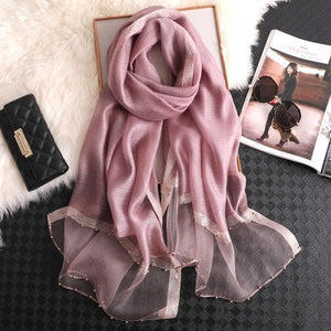 elegant Silk Scarf For Women, Long Size Pashmina, Lady Shawl, Female headWraps Hijabs Solid Soft Beach cover