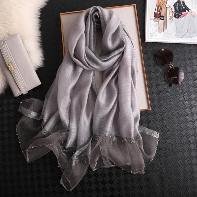 elegant Silk Scarf For Women, Long Size Pashmina, Lady Shawl, Female headWraps Hijabs Solid Soft Beach cover