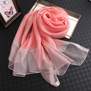 elegant Silk Scarf For Women, Long Size Pashmina, Lady Shawl, Female headWraps Hijabs Solid Soft Beach cover