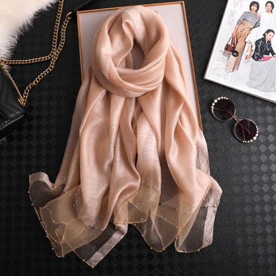 elegant Silk Scarf For Women, Long Size Pashmina, Lady Shawl, Female headWraps Hijabs Solid Soft Beach cover