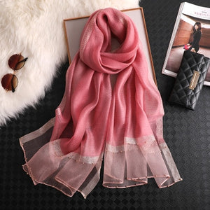 elegant Silk Scarf For Women, Long Size Pashmina, Lady Shawl, Female headWraps Hijabs Solid Soft Beach cover