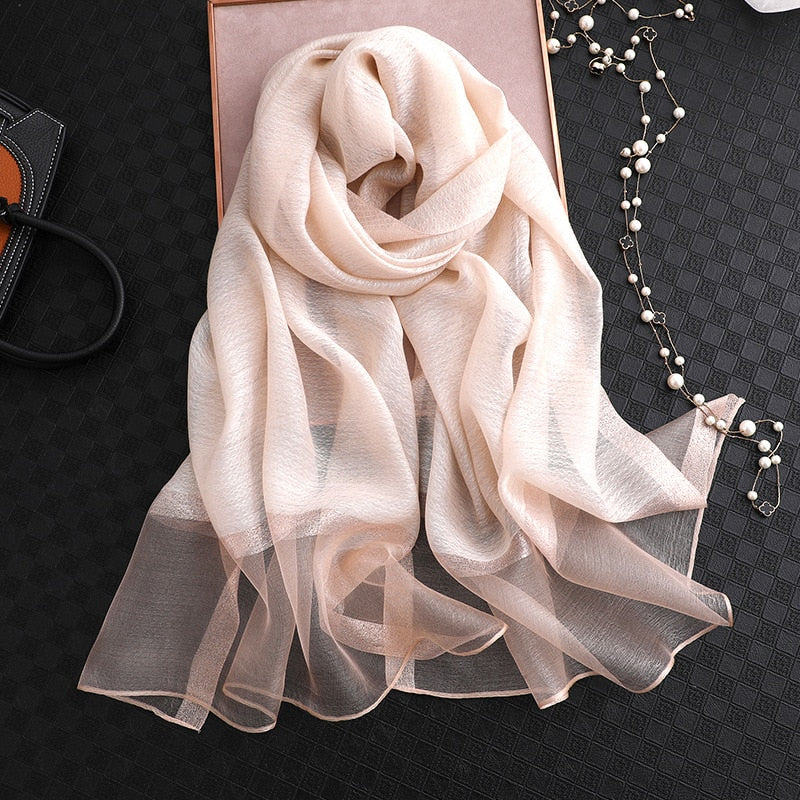 elegant Silk Scarf For Women, Long Size Pashmina, Lady Shawl, Female headWraps Hijabs Solid Soft Beach cover