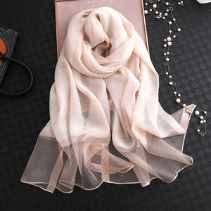 elegant Silk Scarf For Women, Long Size Pashmina, Lady Shawl, Female headWraps Hijabs Solid Soft Beach cover