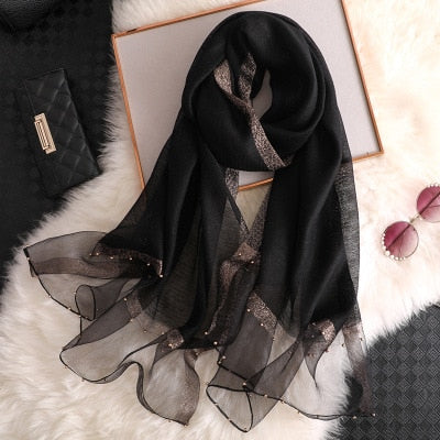 elegant Silk Scarf For Women, Long Size Pashmina, Lady Shawl, Female headWraps Hijabs Solid Soft Beach cover