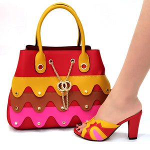 various multi Color Comfortable shoes & matching handbag, ladies Heels Italian style, for African, south American, Caribbean colors Women Shoes and hand Bag Set